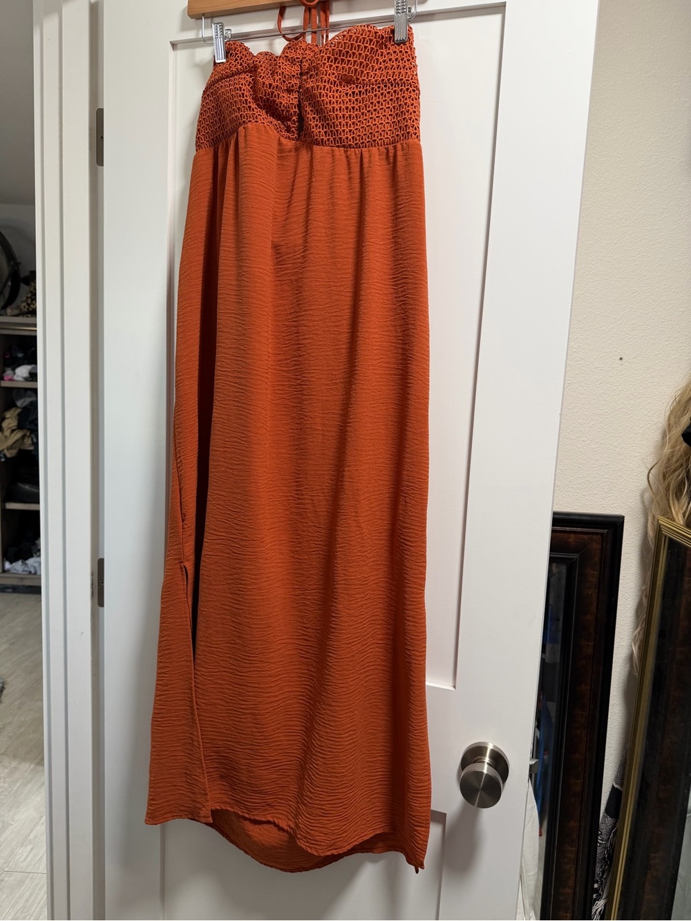 No Boundaries Rust Orange Maxi Skirt with Smocked Waist